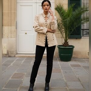 Zoey Brand Beige Grommet-Detail Cotton Blend Women's Blazer Size 10